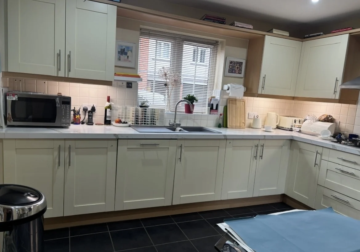 Pale shaker kitchen before respray